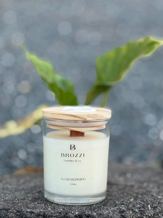 Slow Morning Scented Candle – 130g | Wooden Wick Candle